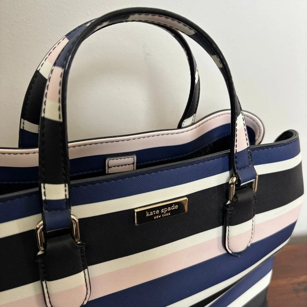 Kate Spade Evangeline Laurel Way Cruise Stripe Satchel Bag Navy Pink Black
